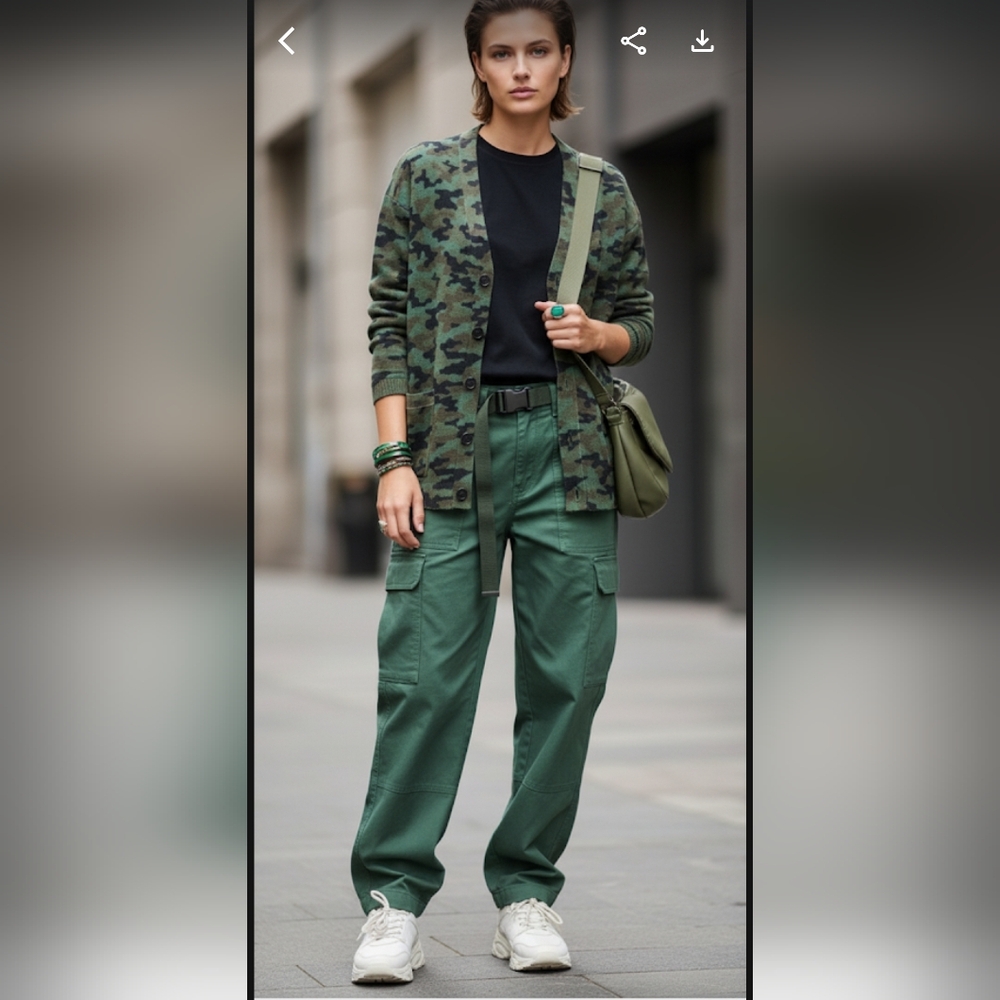 Aqua Cashmere Oversized Green Combo Camouflage Cardigan Sweater Women's Medium - Picture 8 of 16